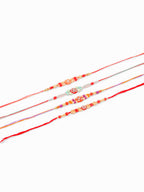 NVR Men Set of 4 Floral Design Multicolor Artificial Stones and Beads Thread Rakhi with Roli Chawal Chandan & Mishri | Grocsy