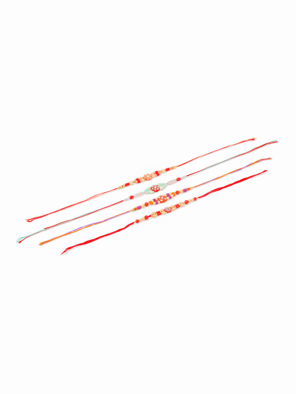 NVR Men Set of 4 Floral Design Multicolor Artificial Stones and Beads Thread Rakhi with Roli Chawal Chandan & Mishri | Grocsy