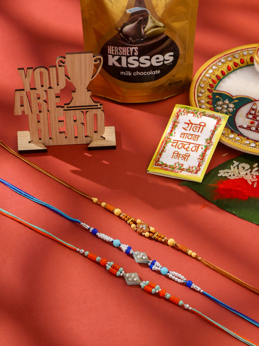 NVR Men Set of 3 Multicolor Artificial Stones and Beads Rakhi Combo | Grocsy