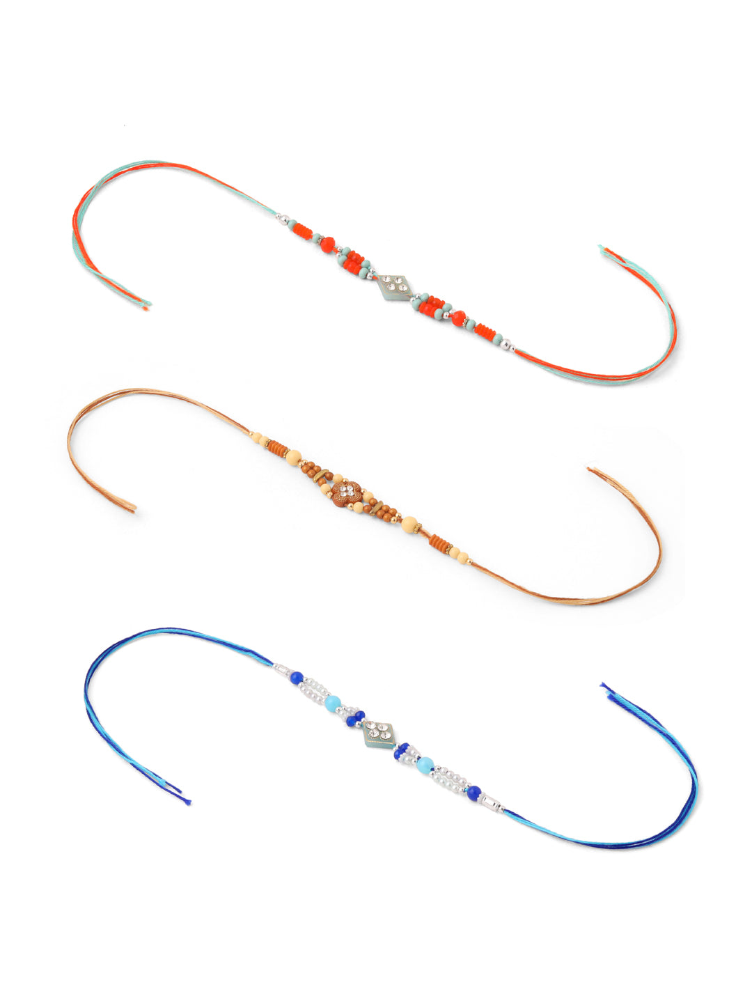 NVR Men Set of 3 Multicolor Artificial Stones and Beads Rakhi Combo | Grocsy