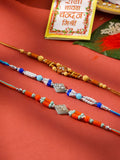 NVR Men Set of 3 Multicolor Artificial Stones and Beads Rakhi with Roli Chawal Chandan & Mishri | Grocsy