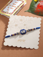 NVR Men Blue Artificial Stones Handmade Thread Rakhi with Roli Chawal Chandan & Mishri | Grocsy