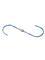 NVR Men Blue Artificial Stones Handmade Thread Rakhi with Roli Chawal Chandan & Mishri | Grocsy