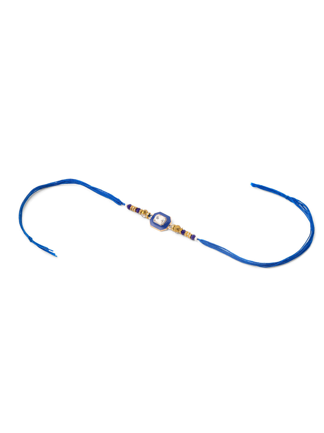 NVR Men Blue Artificial Stones Handmade Thread Rakhi with Roli Chawal Chandan & Mishri | Grocsy