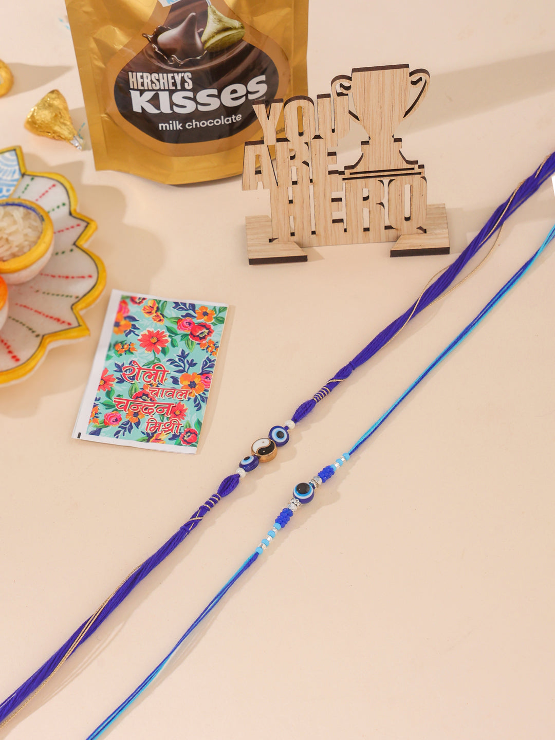 NVR Men Set of 2 Blue Evil Eye Artificial Beads Thread Rakhi Combo | Grocsy