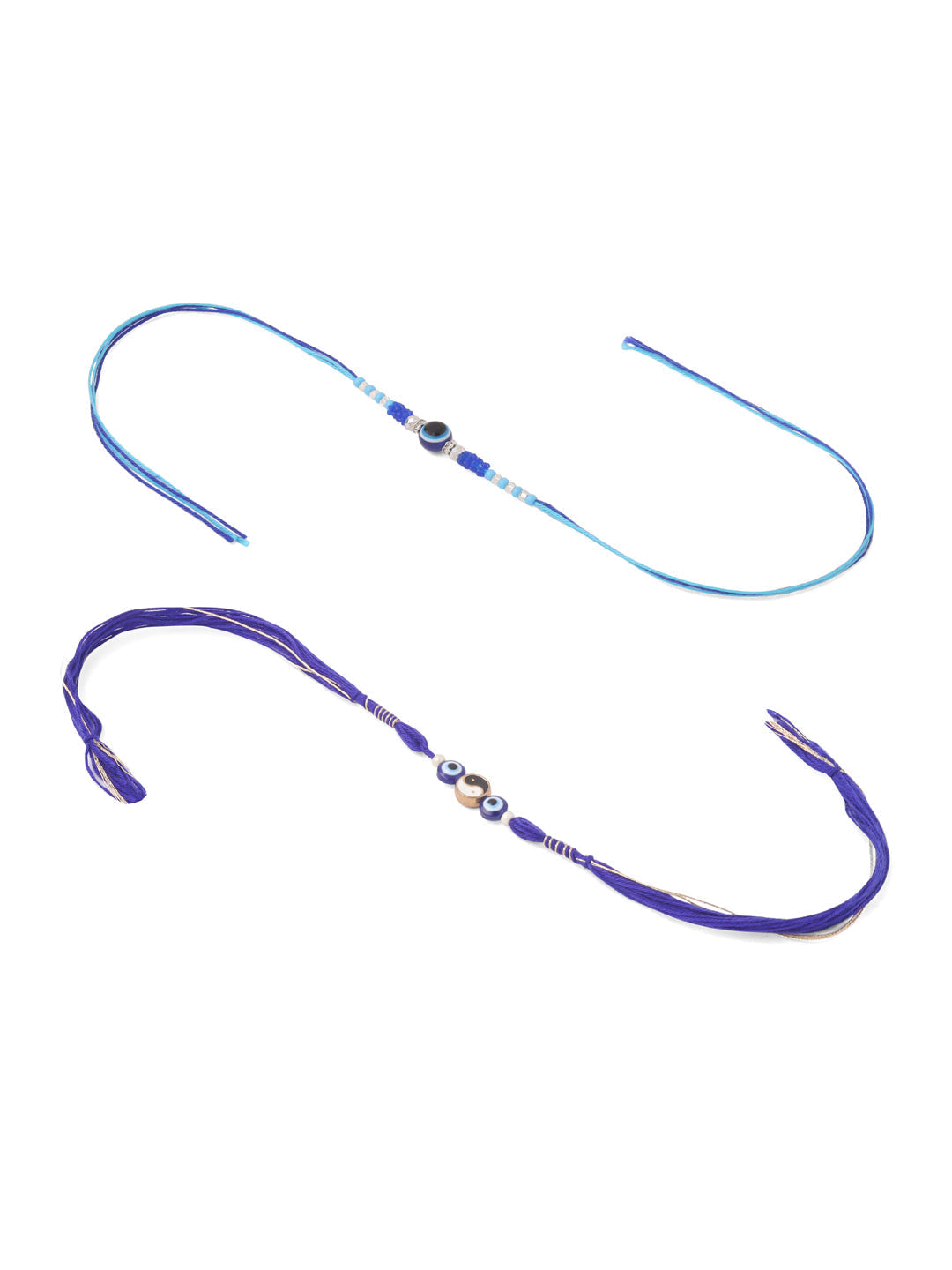 NVR Men Set of 2 Blue Evil Eye Artificial Beads Thread Rakhi with Roli Chawal Chandan & Mishri | Grocsy