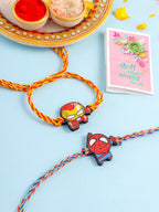 NVR Kids Set of 2 Cute Cartoon Superhero Thread Rakhi with Roli Chawal Chandan & Mishri | Grocsy