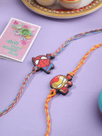 NVR Kids Set of 2 Cute Cartoon Superhero Thread Rakhi with Roli Chawal Chandan & Mishri | Grocsy