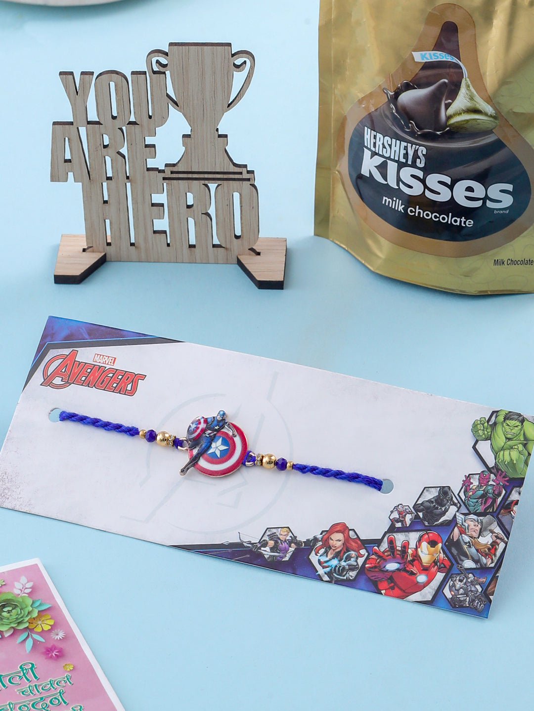 NVR Kids Superhero Blue Artificial Beads Thread Rakhi, Combo for Rakshabandhan | Grocsy