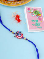 NVR Kids Superhero Blue Artificial Beads Thread Rakhi with Roli Chawal Chandan & Mishri | Grocsy