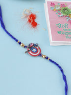 NVR Kids Superhero Blue Artificial Beads Thread Rakhi with Roli Chawal Chandan & Mishri | Grocsy