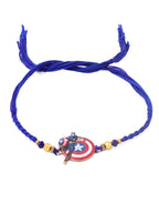 NVR Kids Superhero Blue Artificial Beads Thread Rakhi with Roli Chawal Chandan & Mishri | Grocsy
