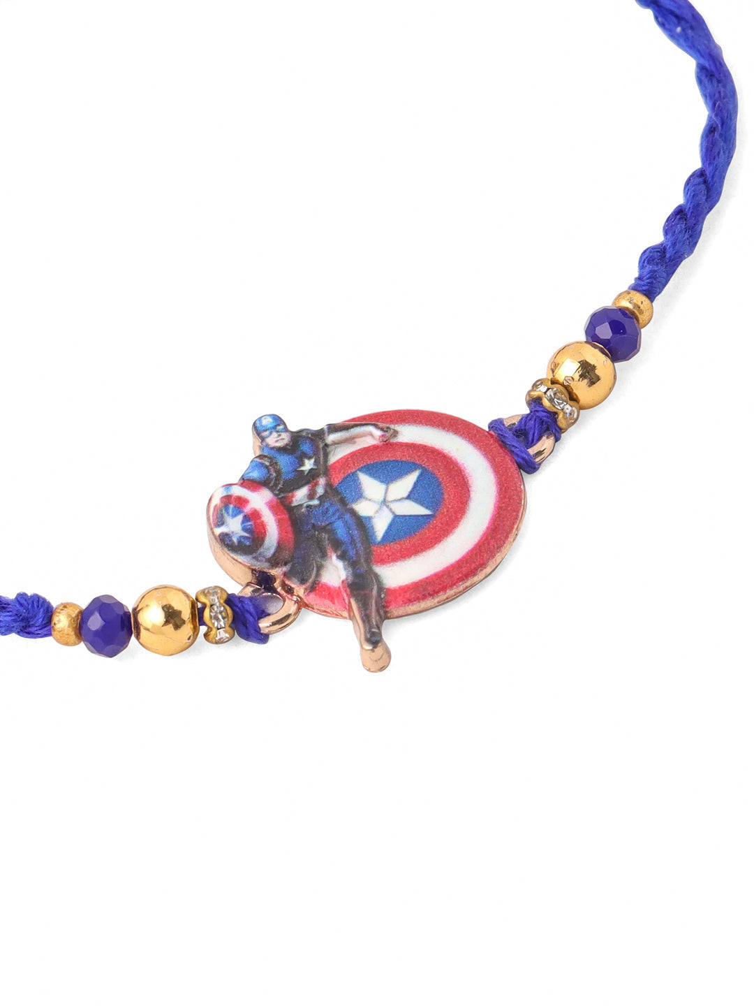 NVR Kids Superhero Blue Artificial Beads Thread Rakhi with Roli Chawal Chandan & Mishri | Grocsy