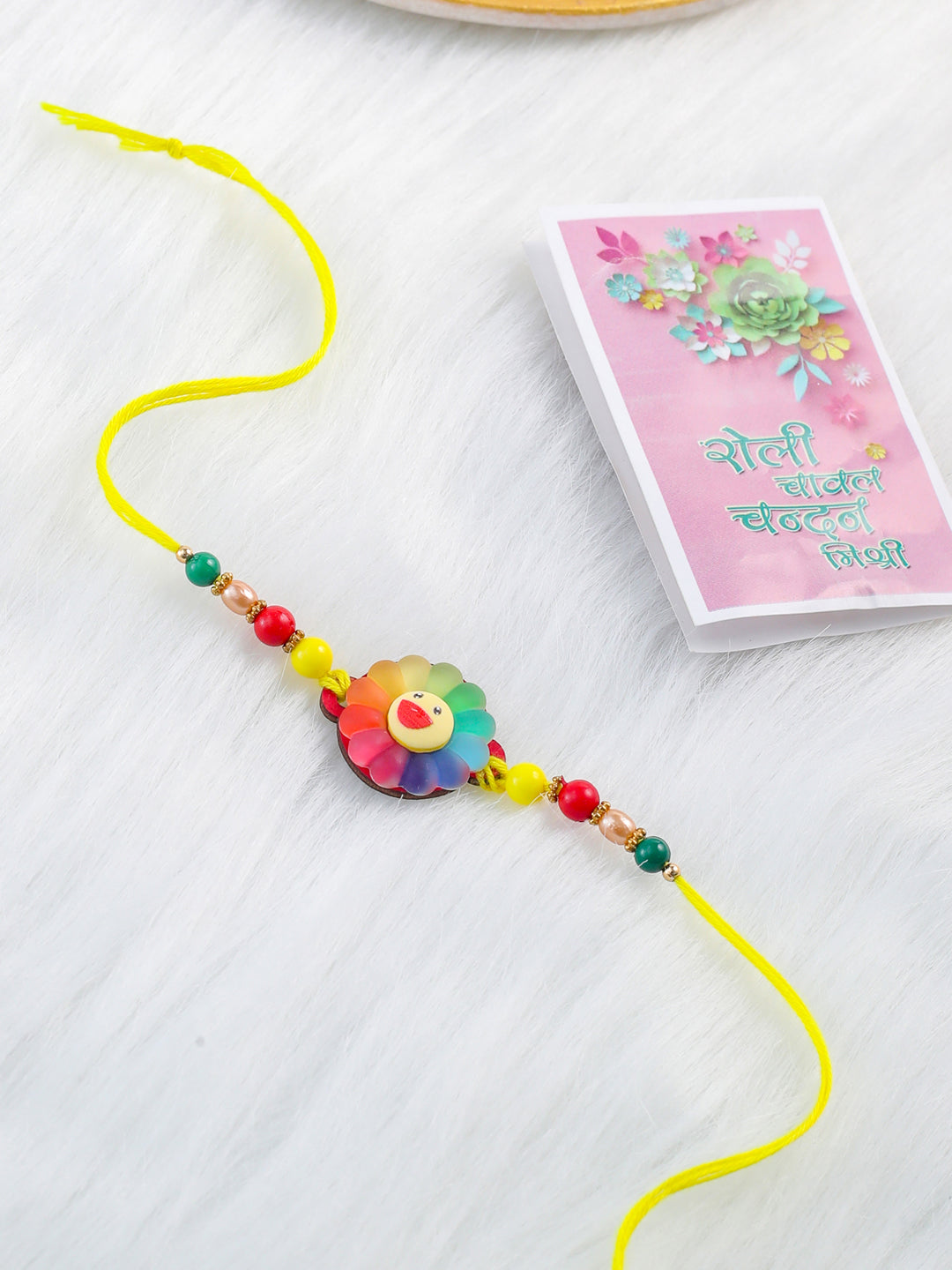 NVR Kids Multicolor Artificial Beads Rakhi with Roli Chawal Chandan & Mishri | Grocsy
