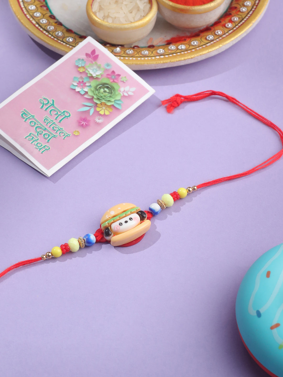 NVR Kids Cartoon Character Multicolor Artificial Beads Rakhi with Roli Chawal Chandan & Mishri | Grocsy
