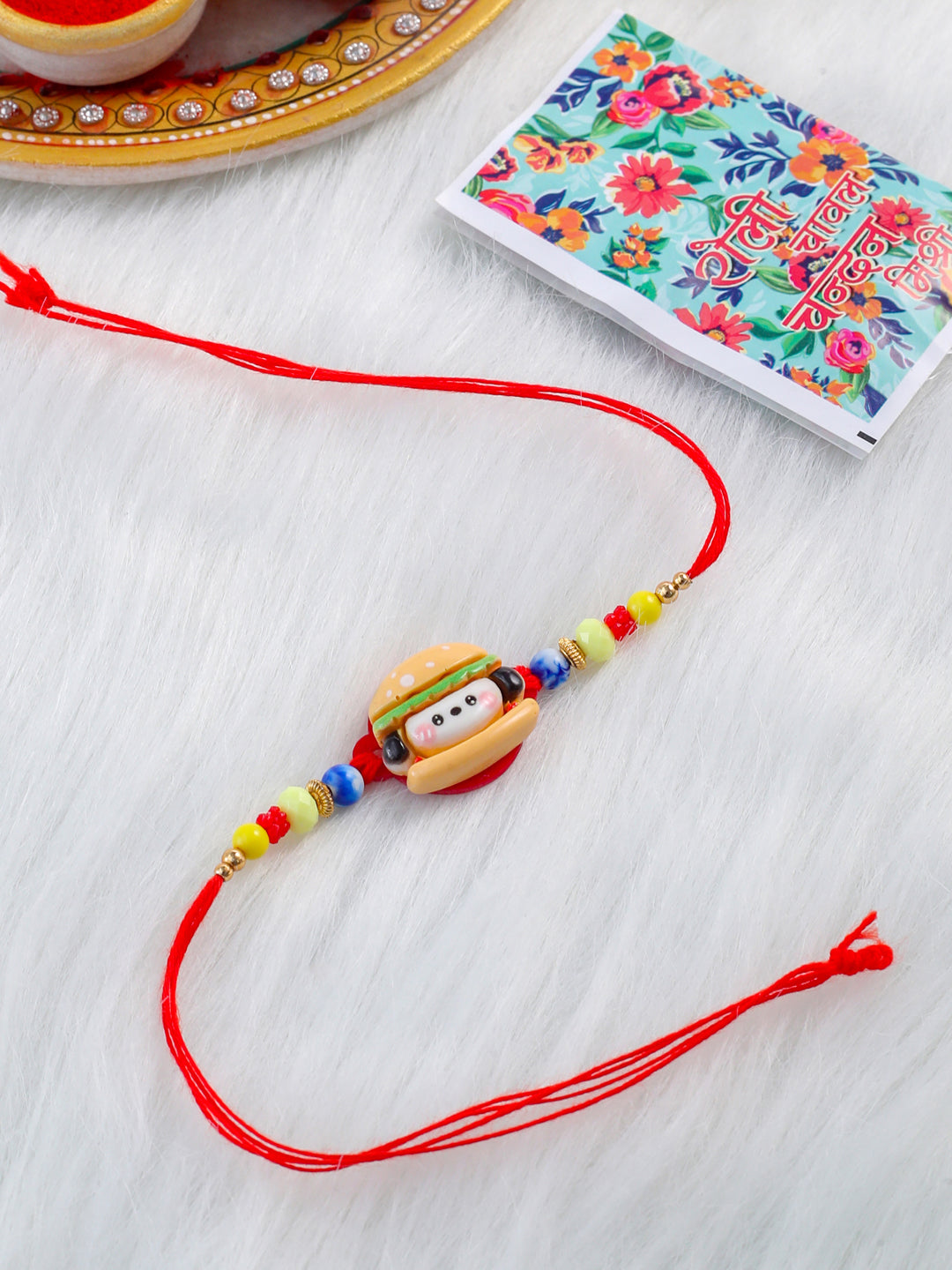 NVR Kids Cartoon Character Multicolor Artificial Beads Rakhi with Roli Chawal Chandan & Mishri | Grocsy
