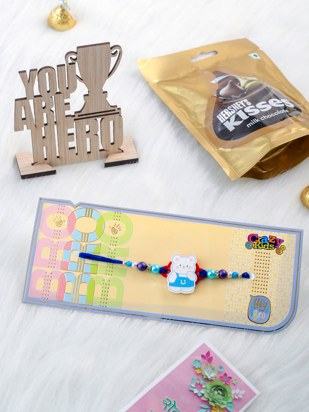 NVR Kids Teddy Blue Artificial Beads Thread Rakhi, Combo for Rakshabandhan | Grocsy