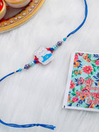 NVR Kids Teddy Blue Artificial Beads Thread Rakhi with Roli Chawal Chandan & Mishri | Grocsy