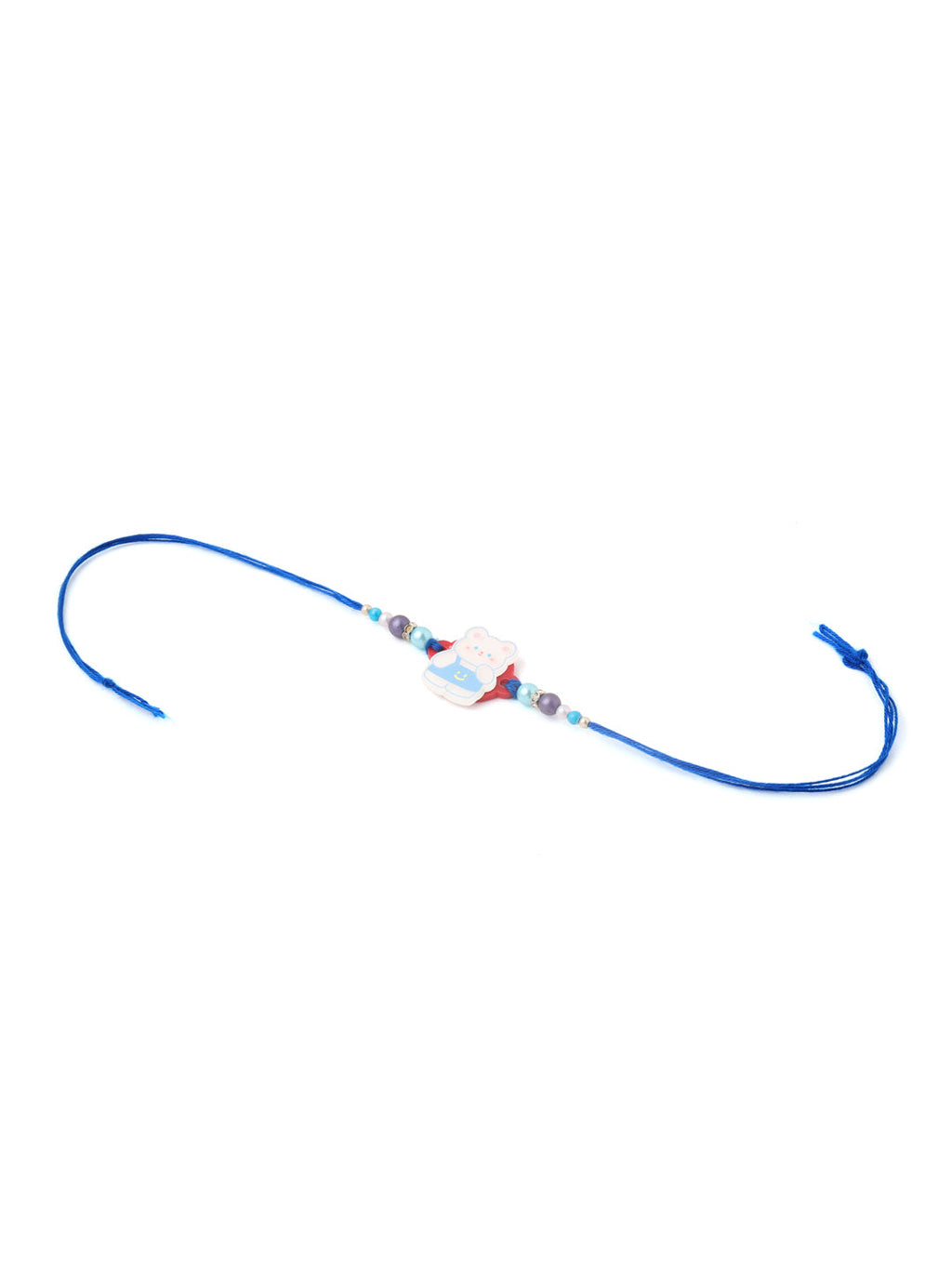 NVR Kids Teddy Blue Artificial Beads Thread Rakhi with Roli Chawal Chandan & Mishri | Grocsy