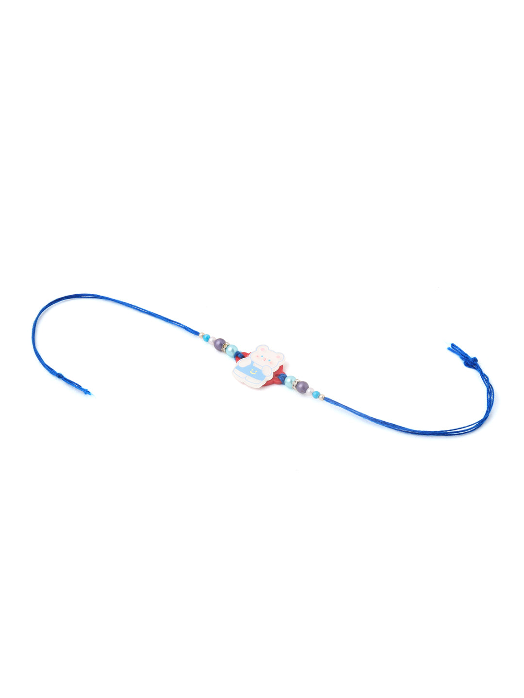 NVR Kids Teddy Blue Artificial Beads Thread Rakhi with Roli Chawal Chandan & Mishri | Grocsy