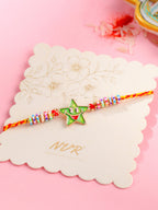 NVR Kids Star Shape Multicolor Thread Rakhi with Roli Chawal Chandan & Mishri | Grocsy