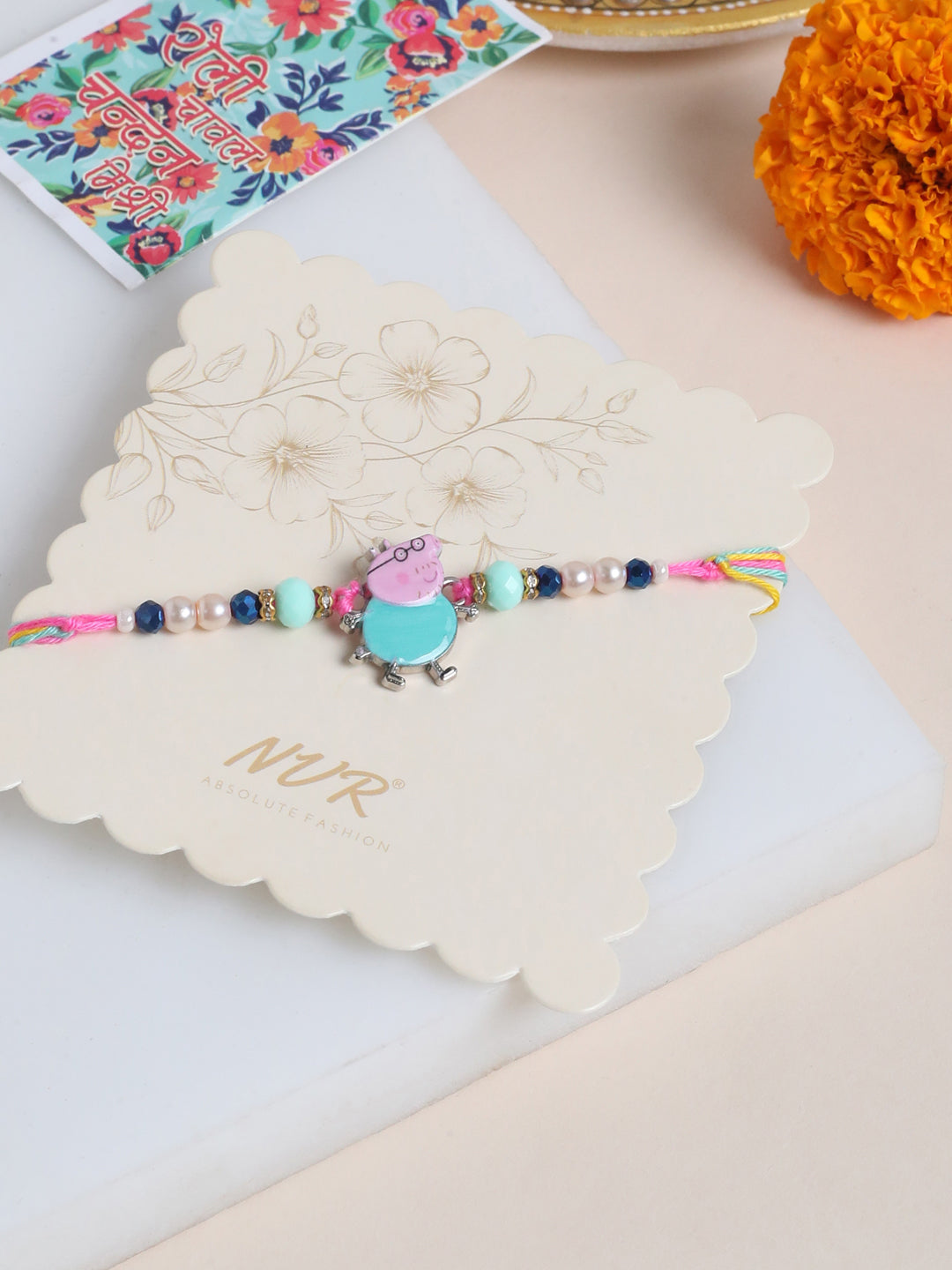 NVR Kids Cartoon Character Artificial Beads Rakhi with Roli Chawal Chandan & Mishri | Grocsy