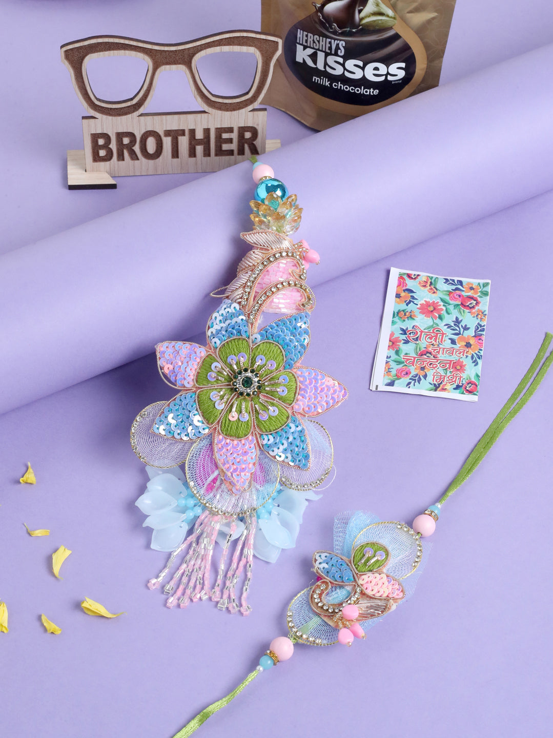 NVR Set of 2 Handmade Multicolor Artificial Stones & Beads Bhaiya Bhabhi Rakhi Combo | Grocsy