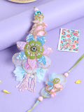 NVR Set of 2 Handmade Multicolor Artificial Stones & Beads Bhaiya Bhabhi Rakhi with Roli Chawal Chandan & Mishri | Grocsy