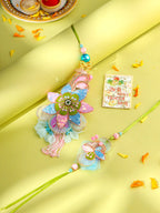 NVR Set of 2 Handmade Multicolor Artificial Stones & Beads Bhaiya Bhabhi Rakhi with Roli Chawal Chandan & Mishri | Grocsy