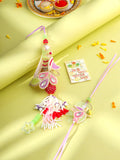 NVR Handcrafted Set of 2 Multicolor Pearls Bhaiya Bhabhi Rakhi with Roli Chawal Chandan & Mishri | Grocsy