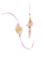NVR Handcrafted Set of 2 Multicolor Pearls Bhaiya Bhabhi Rakhi with Roli Chawal Chandan & Mishri | Grocsy