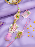 NVR Set of 2 Handcrafted Multicolor Pearls Bhaiya Bhabhi Rakhi with Roli Chawal Chandan & Mishri | Grocsy