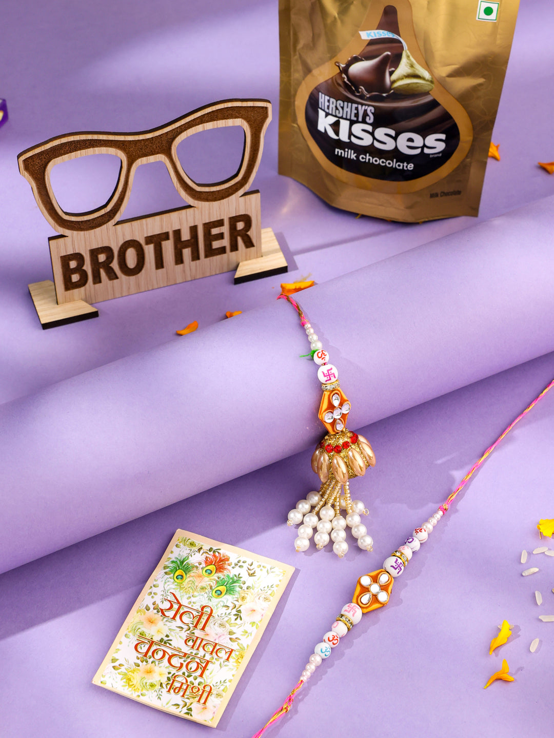 NVR Set of 2 Multicolor Artificial Stones & Pearls Bhaiya Bhabhi Rakhi Combo | Grocsy