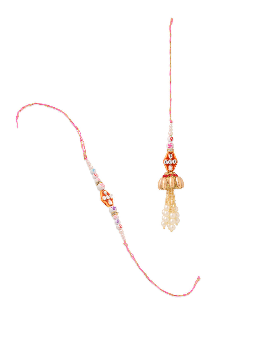 NVR Set of 2 Multicolor Artificial Stones & Pearls Bhaiya Bhabhi Rakhi Combo | Grocsy
