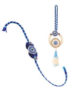NVR Set of 2 Blue Evil Eye Artificial Stones & Pearls Bhaiya Bhabhi Rakhi Combo | Grocsy