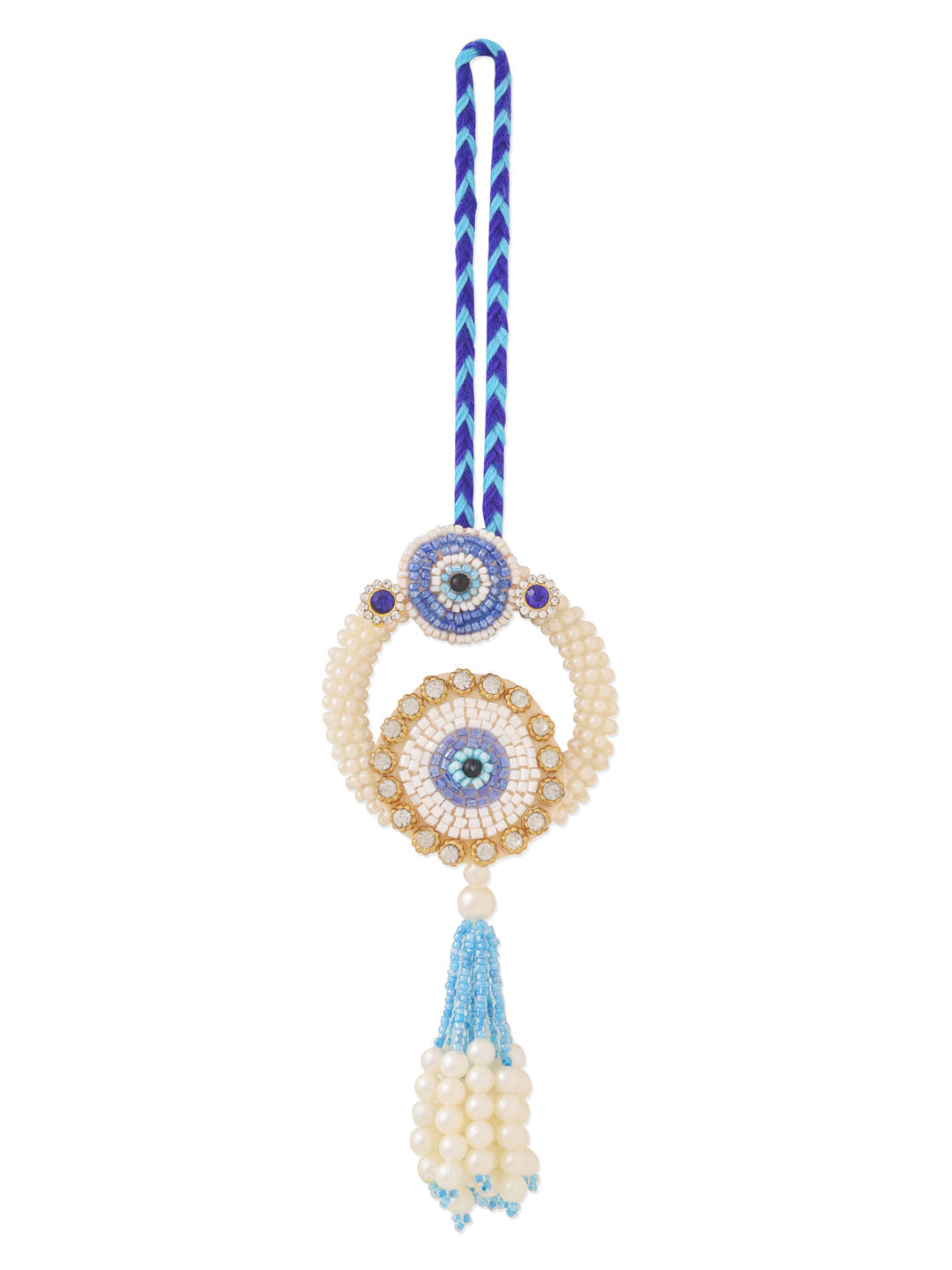 NVR Set of 2 Blue Evil Eye Artificial Stones & Pearls Bhaiya Bhabhi Rakhi Combo | Grocsy