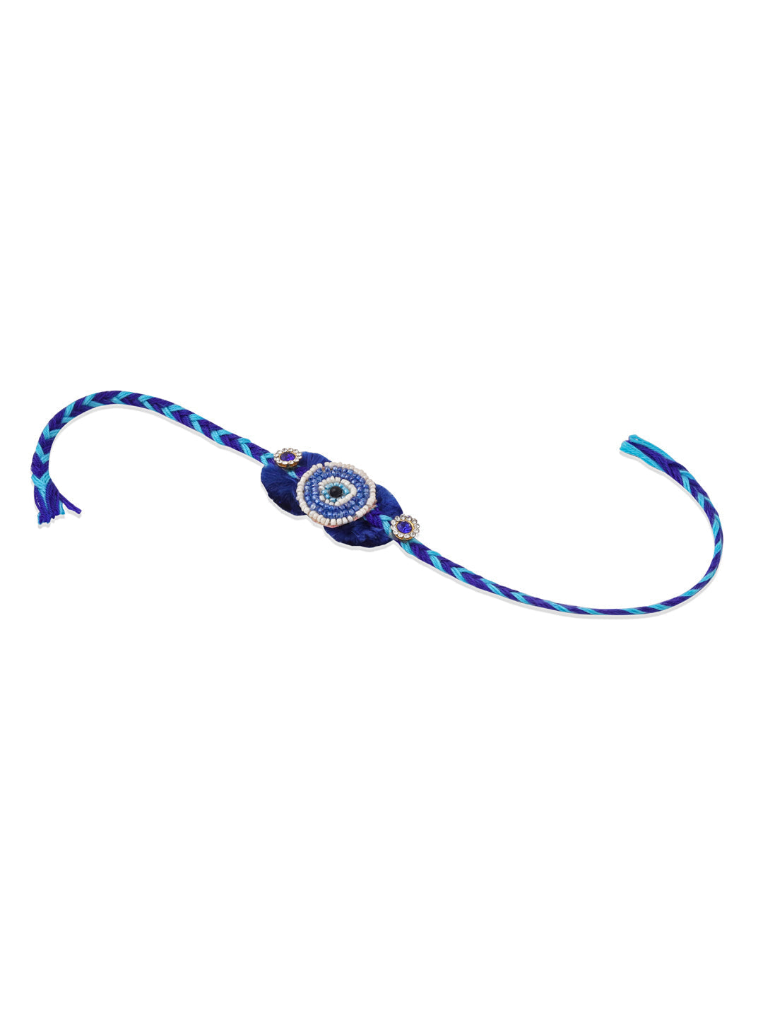 NVR Set of 2 Blue Evil Eye Artificial Stones & Pearls Bhaiya Bhabhi Rakhi Combo | Grocsy