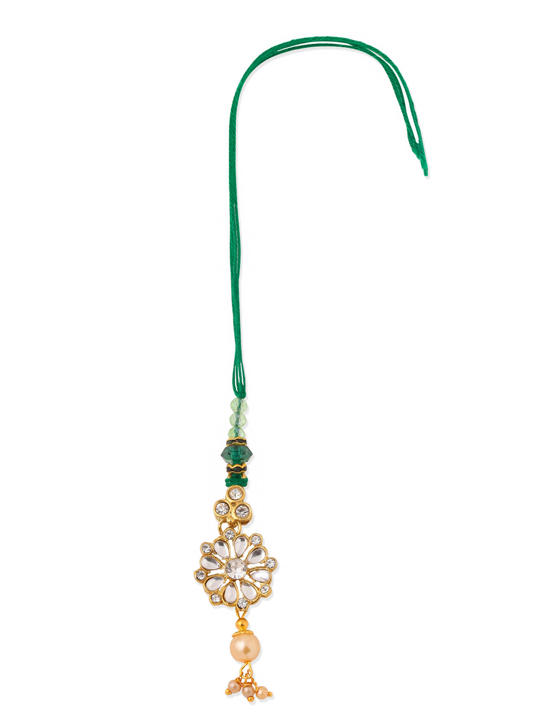 NVR Set of 2 Gold Toned Kundan Studded Floral Design Bhaiya Bhabhi Rakhi Combo | Grocsy