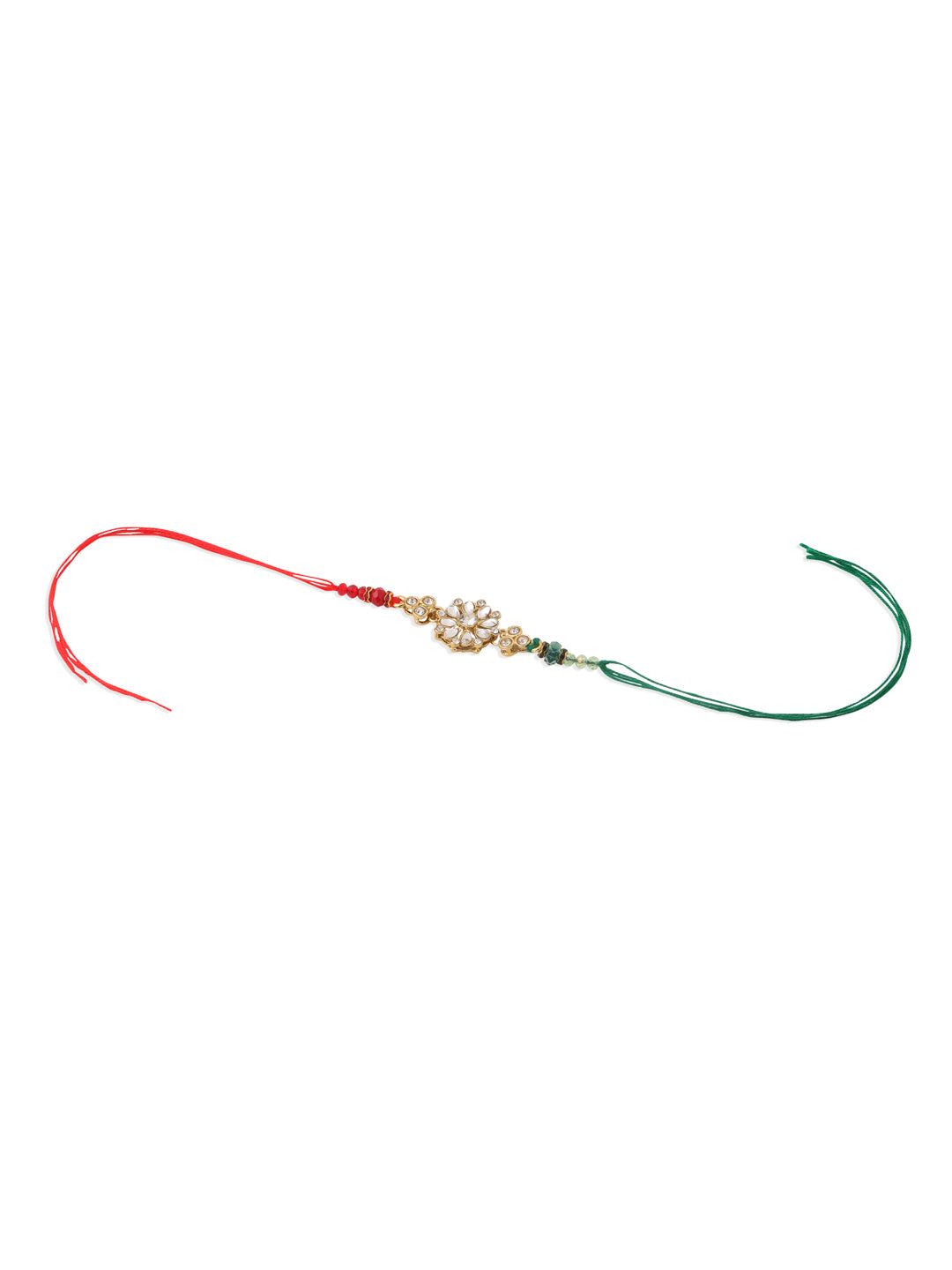 NVR Set of 2 Gold Toned Kundan Studded Floral Design Bhaiya Bhabhi Rakhi Combo | Grocsy