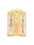 NVR Set of 2 Gold Toned Kundan Studded Floral Design Bhaiya Bhabhi Rakhi Combo | Grocsy