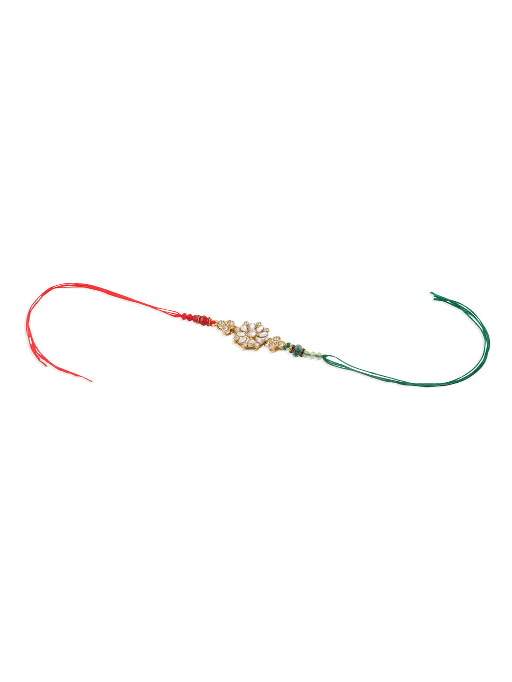 NVR Set of 2 Gold Toned Kundan Studded Floral Design Bhaiya Bhabhi Rakhi with Roli Chawal Chandan & Mishri | Grocsy
