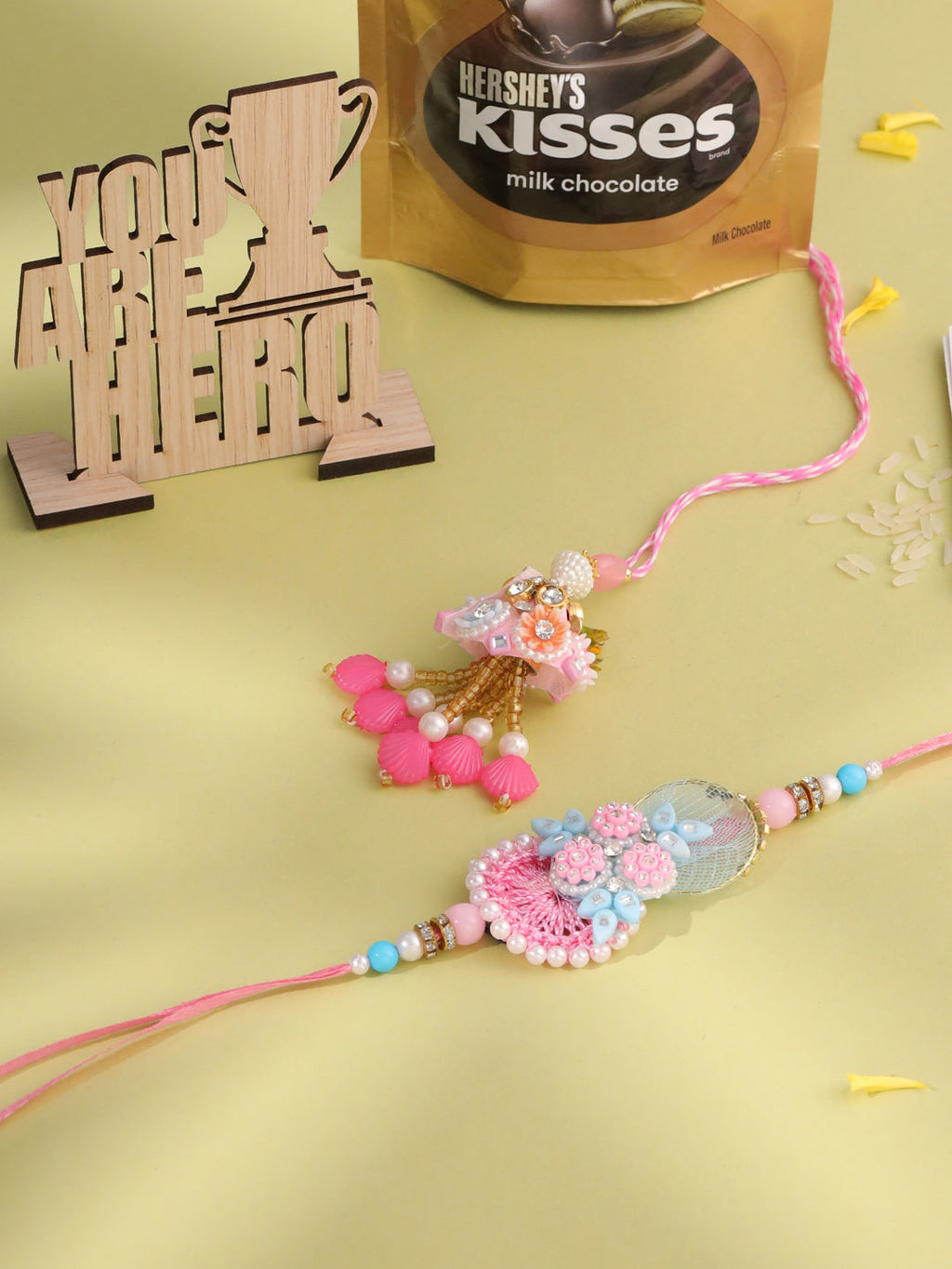 NVR Set of 2 Multicolor Handcrafted Artificial Stones & Pearls Bhaiya Bhabhi Rakhi Combo | Grocsy