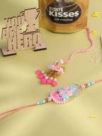 NVR Set of 2 Multicolor Handcrafted Artificial Stones & Pearls Bhaiya Bhabhi Rakhi Combo | Grocsy