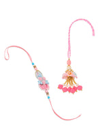 NVR Set of 2 Multicolor Handcrafted Artificial Stones & Pearls Bhaiya Bhabhi Rakhi with Roli Chawal Chandan & Mishri | Grocsy