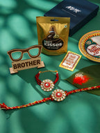 NVR Set of 2 Handmade Red Kundan Studded Floral Design Bhaiya Bhabhi Rakhi Combo | Grocsy