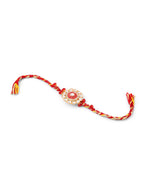 NVR Set of 2 Handmade Red Kundan Studded Floral Design Bhaiya Bhabhi Rakhi Combo | Grocsy