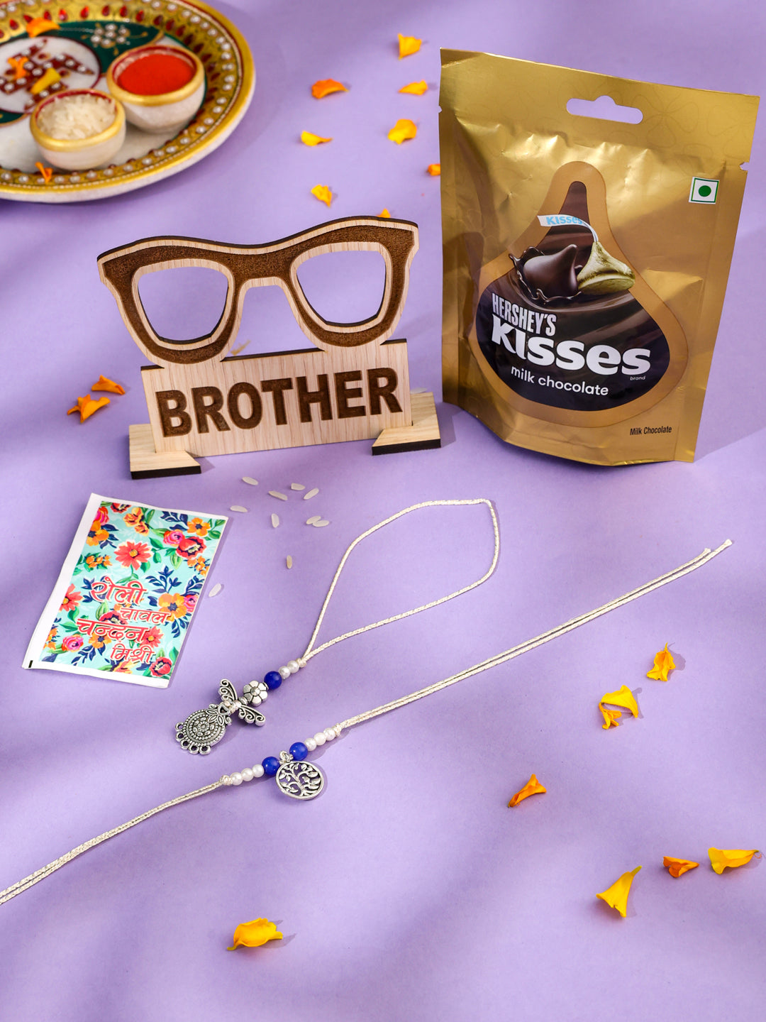 NVR Set of 2 Silver Toned Pearls & Beads Bhaiya Bhabhi Rakhi Combo | Grocsy