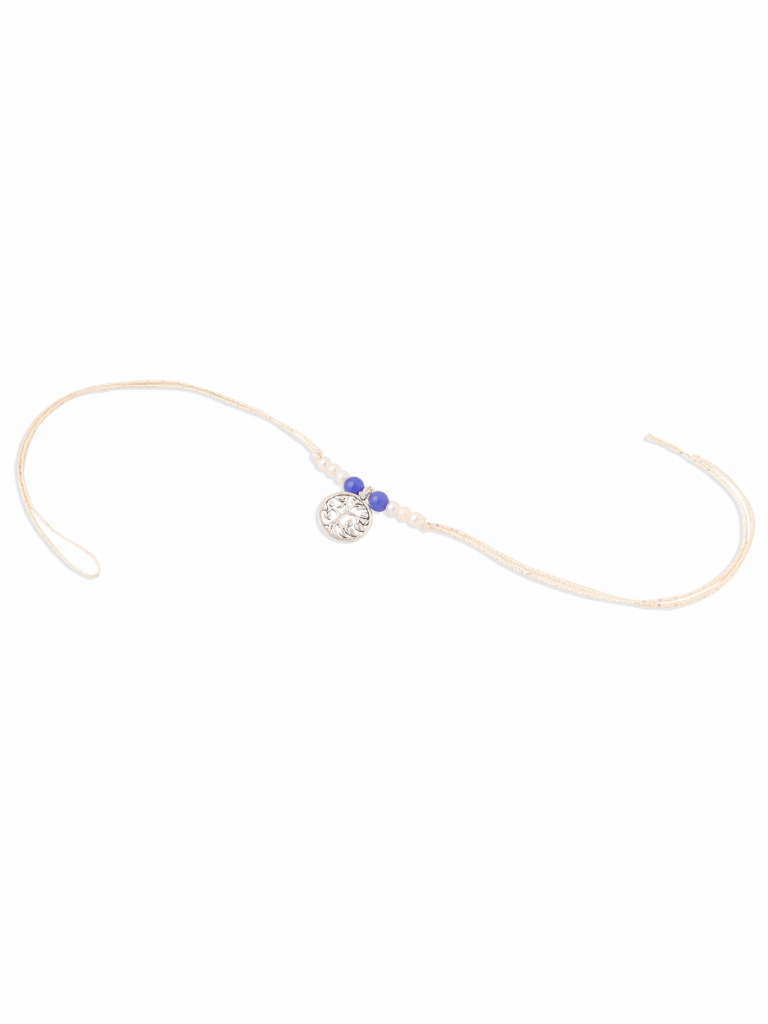 NVR Set of 2 Silver Toned Pearls & Beads Bhaiya Bhabhi Rakhi Combo | Grocsy