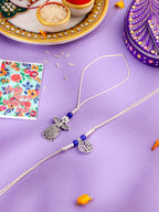NVR Set of 2 Silver Toned Pearls & Beads Bhaiya Bhabhi Rakhi with Roli Chawal Chandan & Mishri | Grocsy