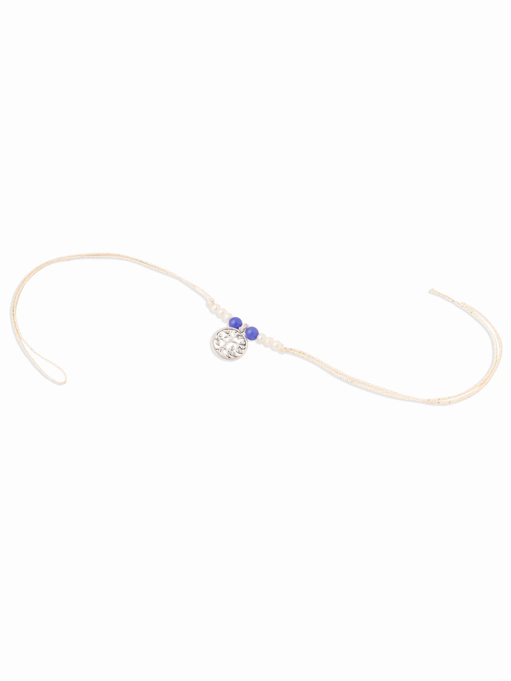 NVR Set of 2 Silver Toned Pearls & Beads Bhaiya Bhabhi Rakhi with Roli Chawal Chandan & Mishri | Grocsy